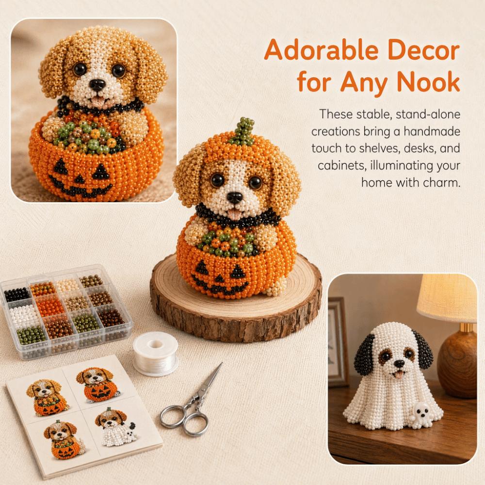 Süßes Design Halloween Perlenhund-Set Tierform Handgemachtes Perlenkunst-Set Heimdeko