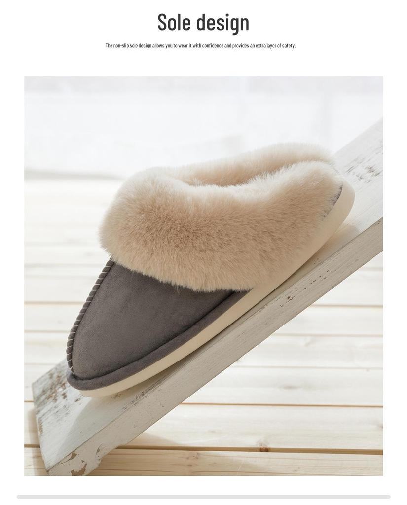 Women's Non-Slip Plush Cotton Slippers: Warm Couples' Footwear for Home in Autumn and Winter