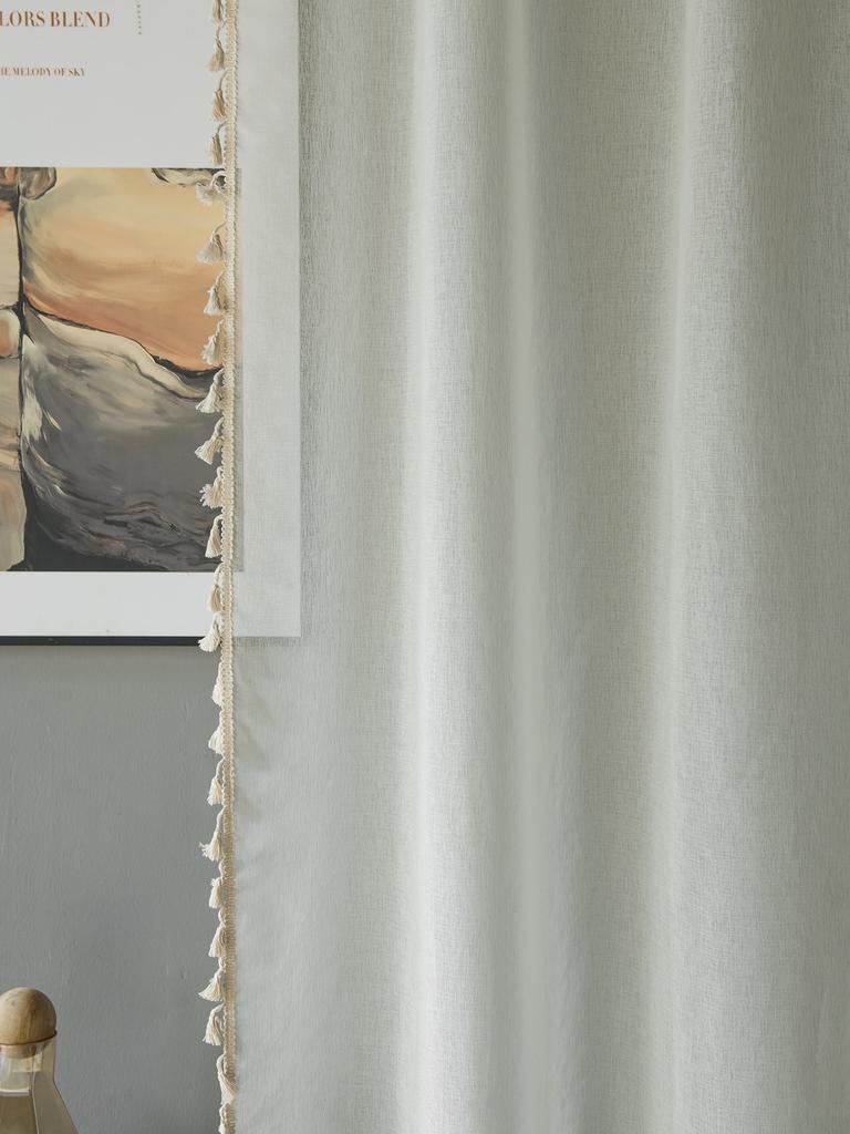 Beige Sheer Curtains White Korean Simple Mesh Veil for Living Room, Bedroom