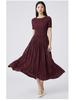 2026 Women's Summer A-Line Dress: High-End, Solid Color, Round Neck, Short Sleeve, High Waist, Slimming Miyake Style.