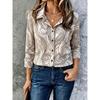 Women's Spring Summer White Marble Crack Texture Print Button Down Shirt, Casual Daily Printed Collared Blouse