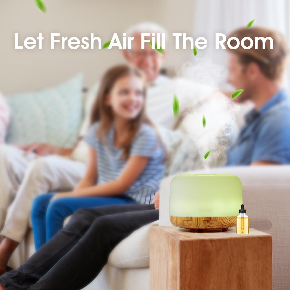 500ml Essential Oil Diffuser Quiet Aroma Mist Diffusers Ultrasonic Air Humidifier Remote Control Timing Function with Lights