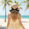 (Taglia unica, nero) Cappelli da Sole in Paglia da Donna con Nastro a Fiocco Cappelli a Secchiello alla Moda per la Protezione Solare per Viaggi all'Aperto