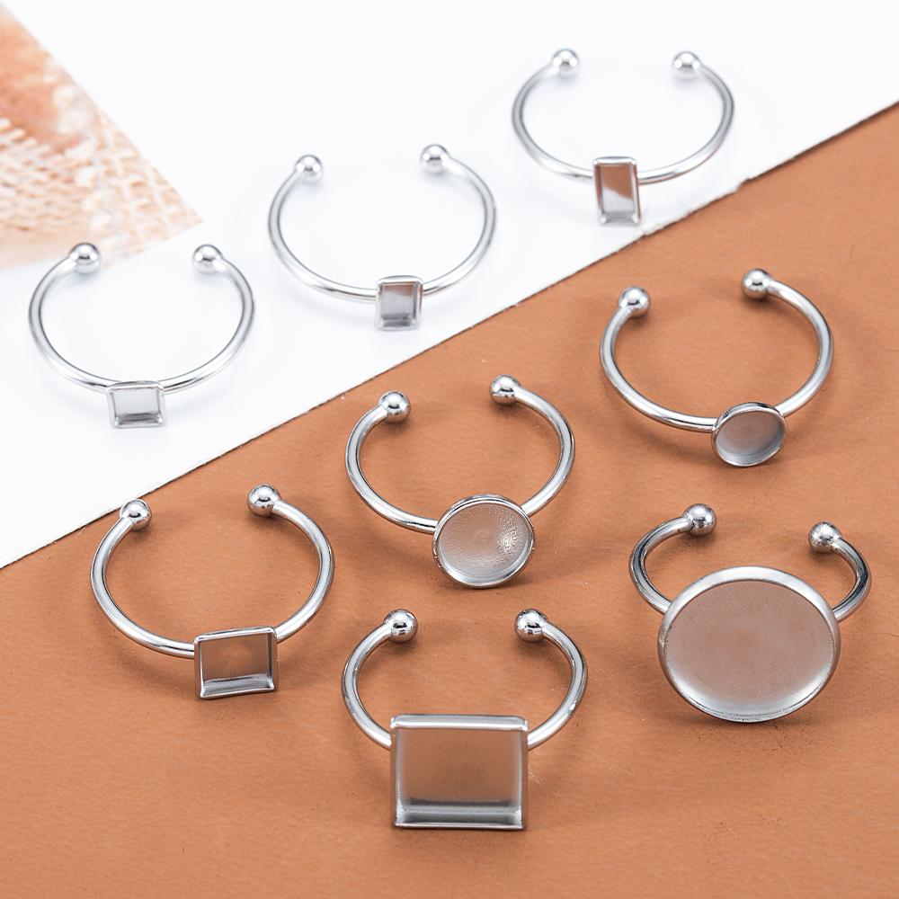 10 st Justerbara Öppna Ringbaser i Rostfritt Stål Tom Bas Infattning Cabochonringar För Smyckestillverkning DIY Fingerring Tom