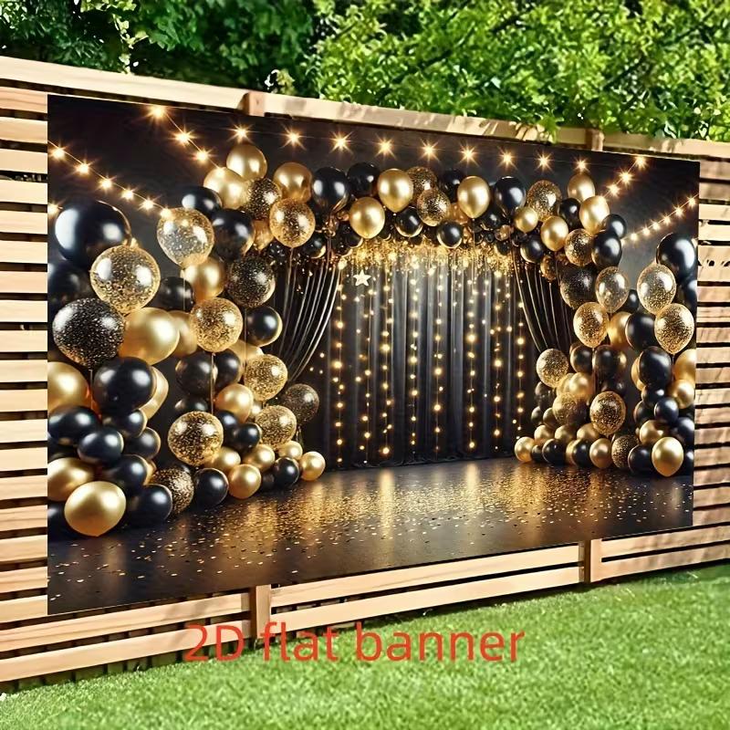 

2D Graduation Party Backdrop Black Gold Balloon Glitter Studio Background Cloth 47.2x31.5inch/120*80cm