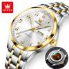 OLEVS 7078 Original Automatic Man Watch Digital Dial Stainless Steel Dual Calendar Waterproof Luminous Mechanical Men's Watches