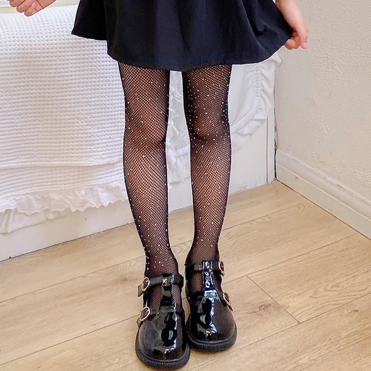 

European and American style rhinestone socks for petite individuals, fishnet socks, fashionable rhinestone leggings, hollow-out leggings, colorful L(110—130CM) чёрный