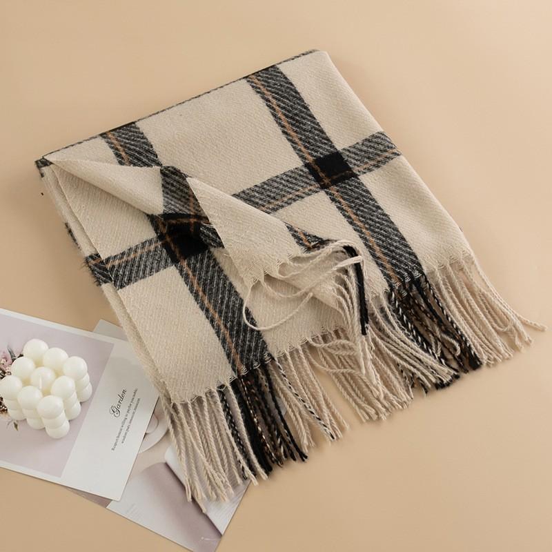 Winter New Plaid Scarf Printed Tassel Imitation Cashmere Scarf Fashionable Sweet Shawl Mid Length Thick Warm Scarf
