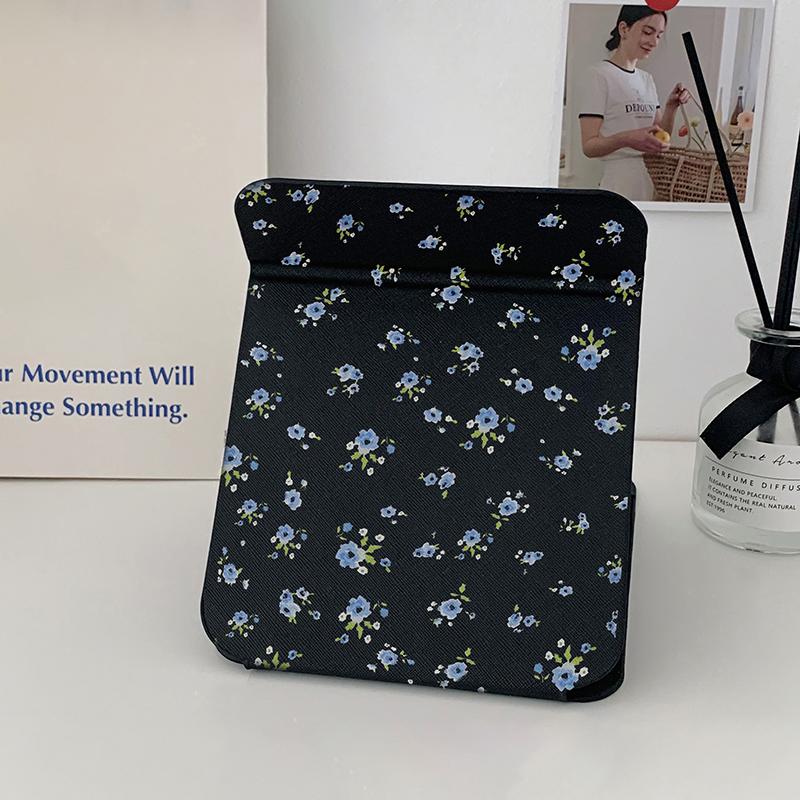 Tisch-Make-up-Spiegel Floral PU-Leder Schlicht Tragbar Handspiegel Faltbar Studenten Kompakt Niedlich Taschenspiegel