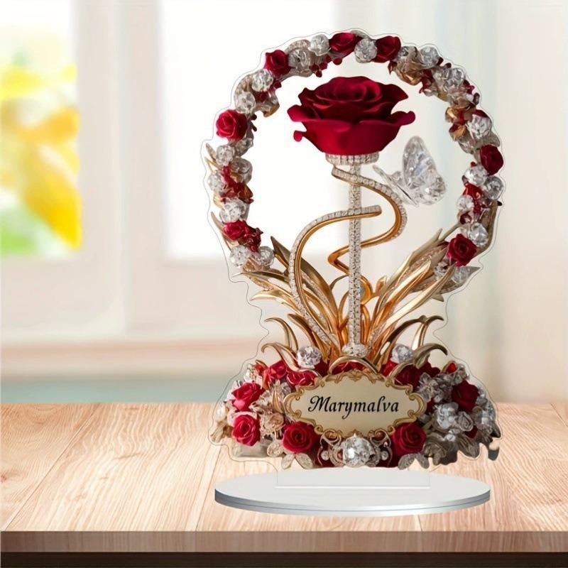 1SET New Rose Gift Acrylic Tabletop Ornament Valentine's Day Niche Rose Gift Decorative Ornament Bedroom