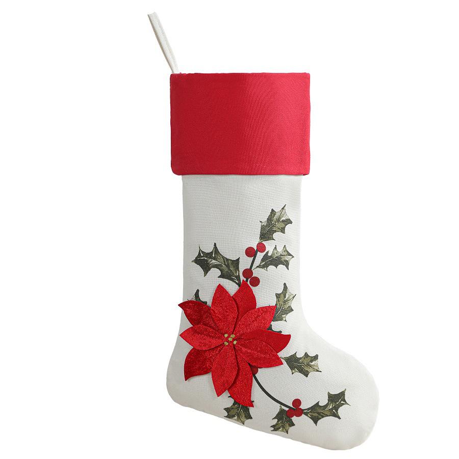 Christmas Red Edge 3D Flower Stocking - Festive Decoration Highlighting Holiday Atmosphere