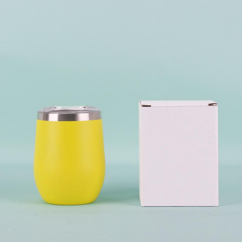 50pcs Custom 12oz double wall stainless steel wine tumbler insulated vacuum egg shape wine tumbler with sliding lids