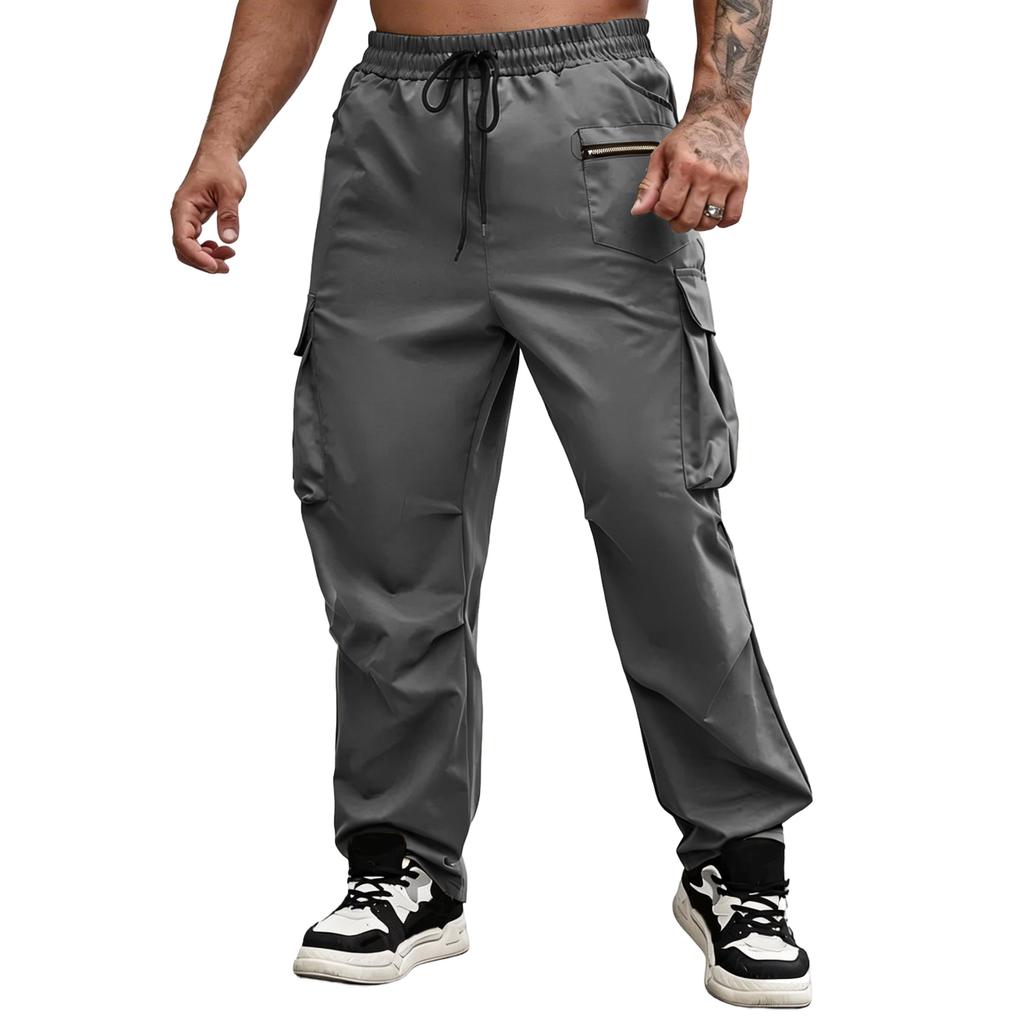 Men's Casual -color Multi-pocket Work Pants - Men's Drawstring Waist Lightweight Sports Pants