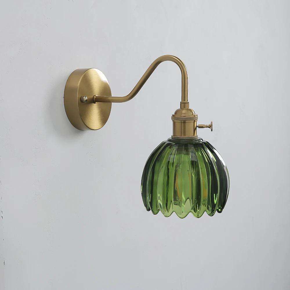 Japanese Retro Floral Glass Wall Lamps for Bedroom Study Led Mirror Light with Adjustable Wall Sconce Modern Simple Bedside Lamp