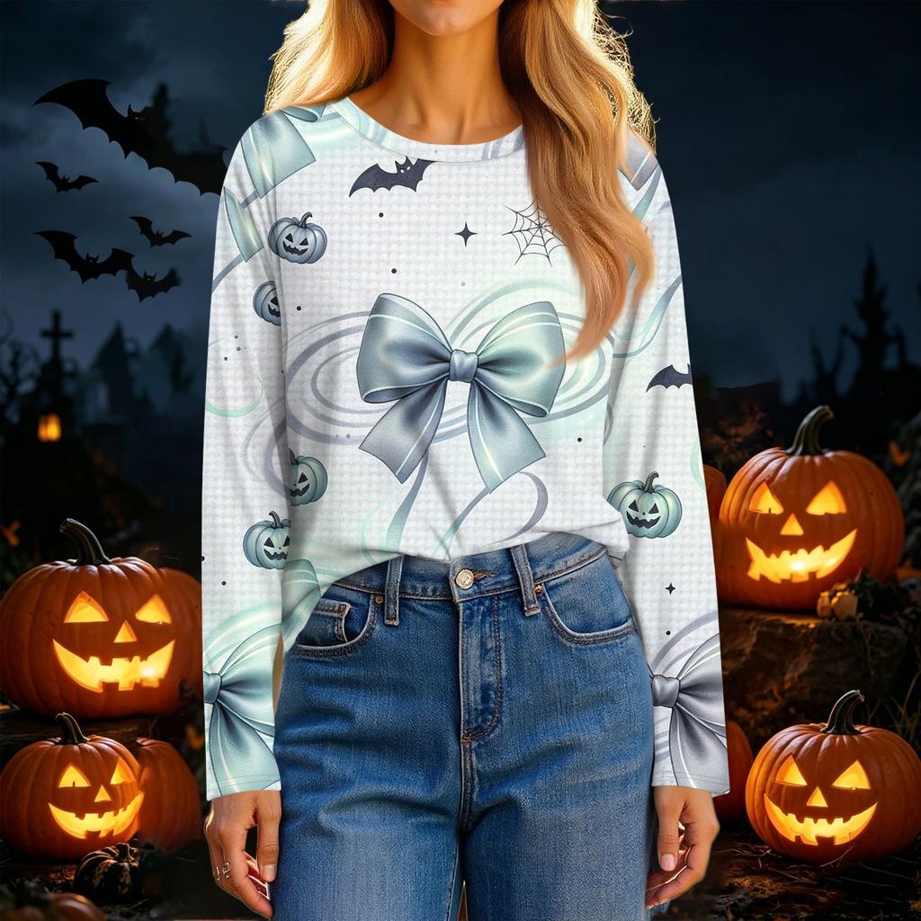 Women's Fashion Casual Long Sleeve Halloween Print Crewneck Top