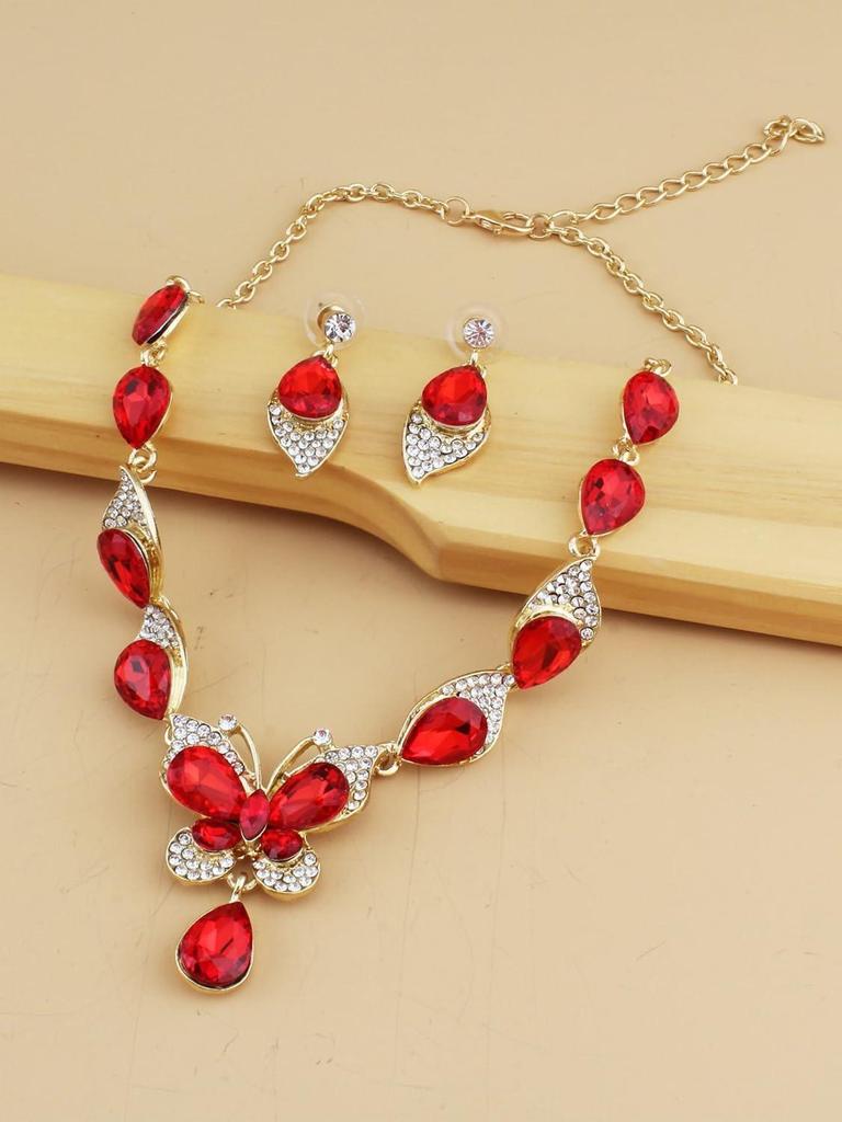 Latest Stylish Design Fancy Wedding Party Crystal Necklace Jewellery Set for Women