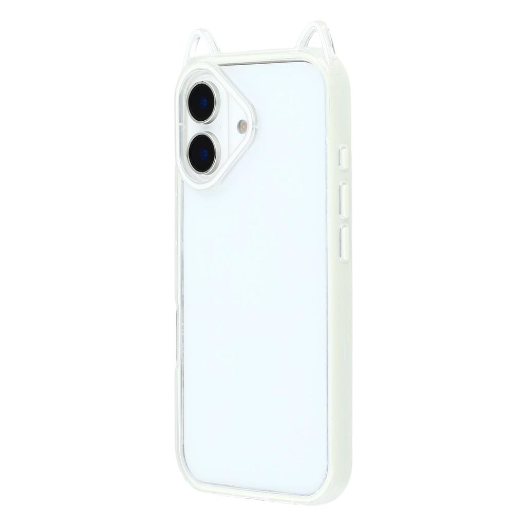 For iPhone 16 Plus Case Cat Ear Design TPU + Acrylic Clear Phone Back Cover