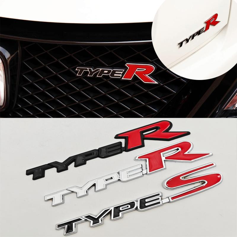 3D Metal Type R S Logo Front Grill Badge Rear Trunk Emblem Sticker Decals For Honda Civic TYPER CRV Accord Fit Car Accessories