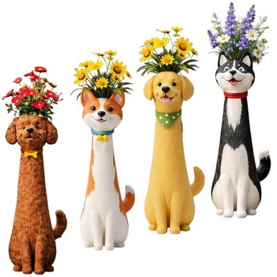Handcrafted Quirky Dog Vase Creative Ornament Whimsical Resin Dog Flower Vase for Living Room Office Study & Coffee Table Decor