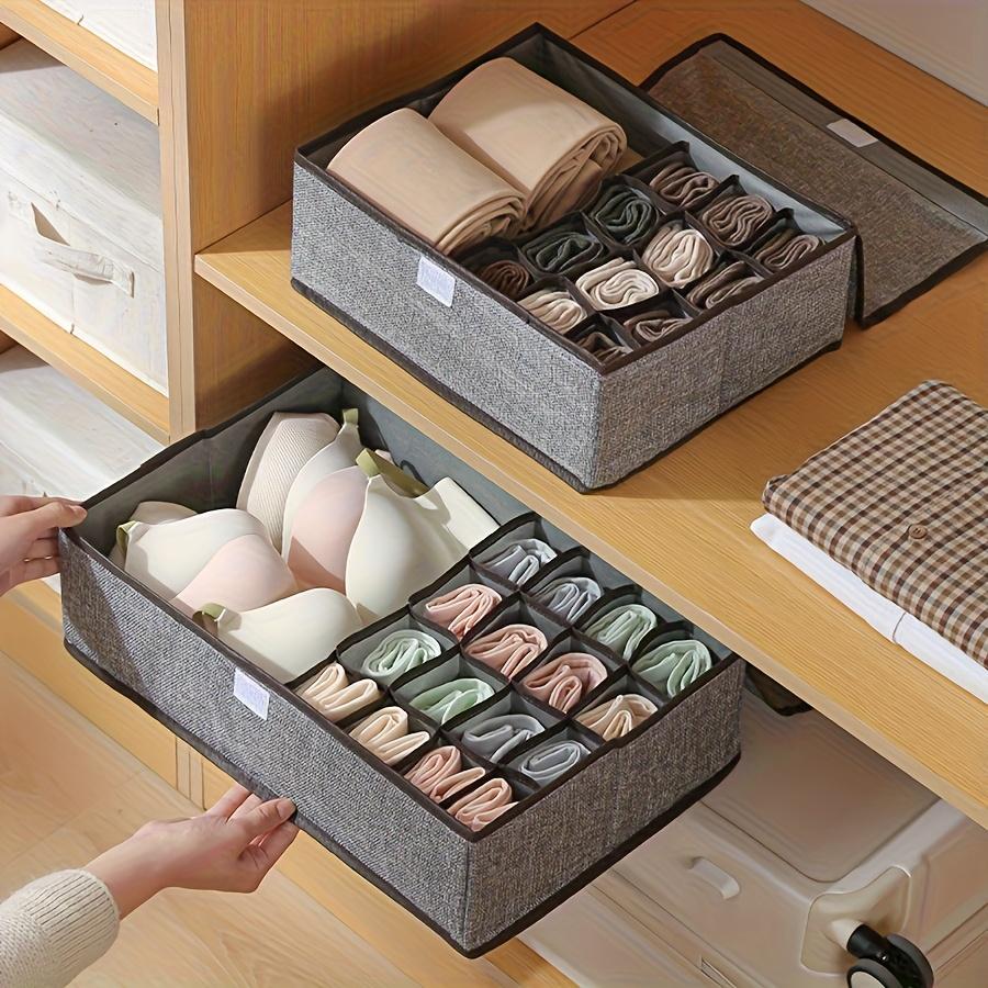 2-in-1 Foldable Fabric Storage Box with Lid, 13/17 Compartments, Beige/Grey Drawer Organizer for Bras, Socks, Ties, Space-Saving Closet Organizer