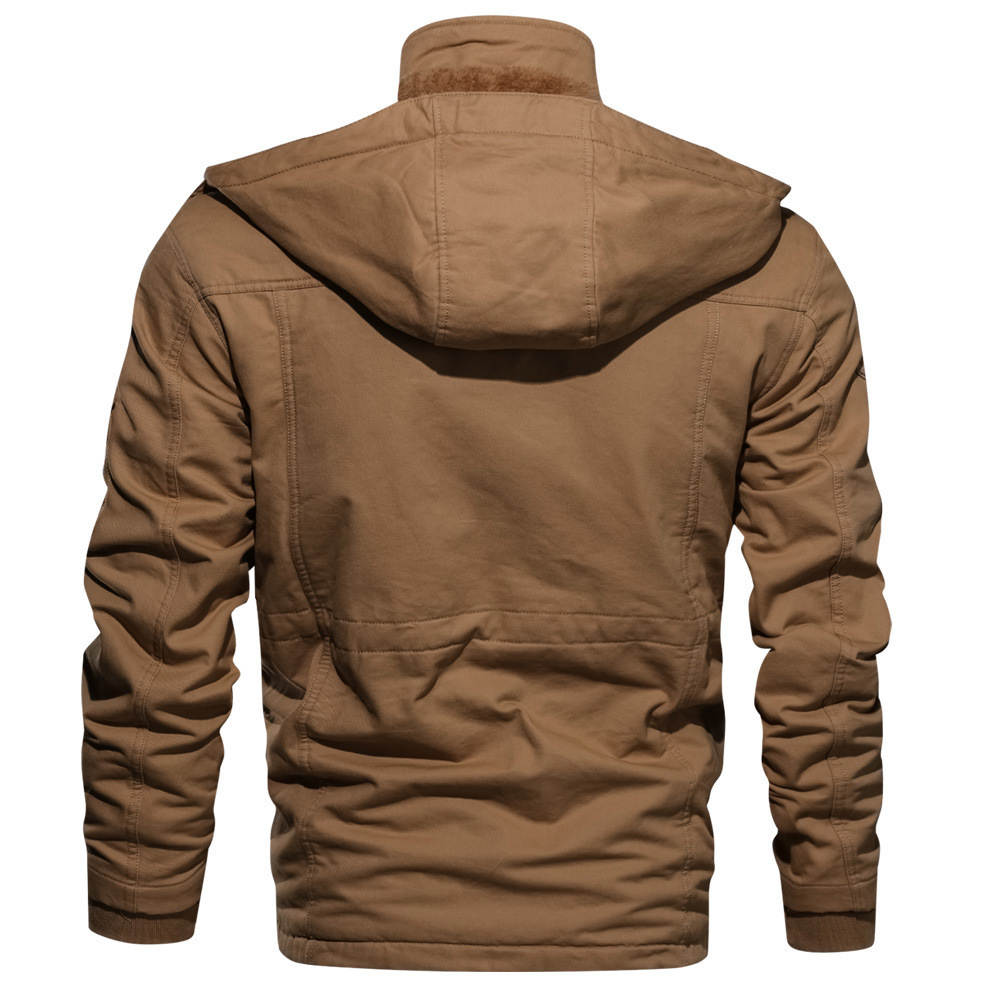 Men's Autumn and Winter Outdoor Thickened Camping Work Jackets Solid Color Hooded Loose Fitting Jackets