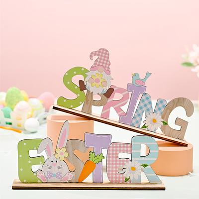 Easter Decorations Easter Wooden Letter Ornaments Colored Dwarf Ornaments Eggs
