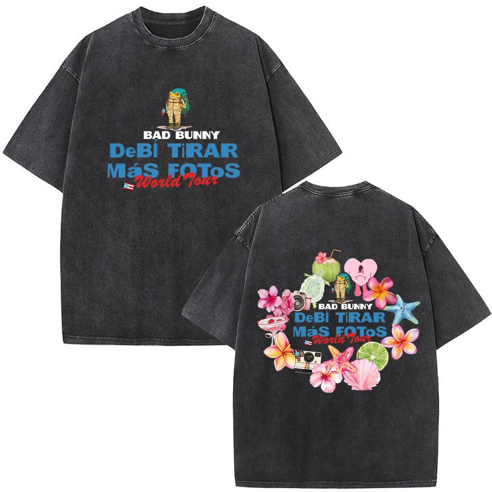 Vintage Washed Rapper Bad Bunny Debi Tirar Mas Fotos DTMF T Shirts Men Women Summer Clothing Fashion Hip Hop Tshirts Streetwear