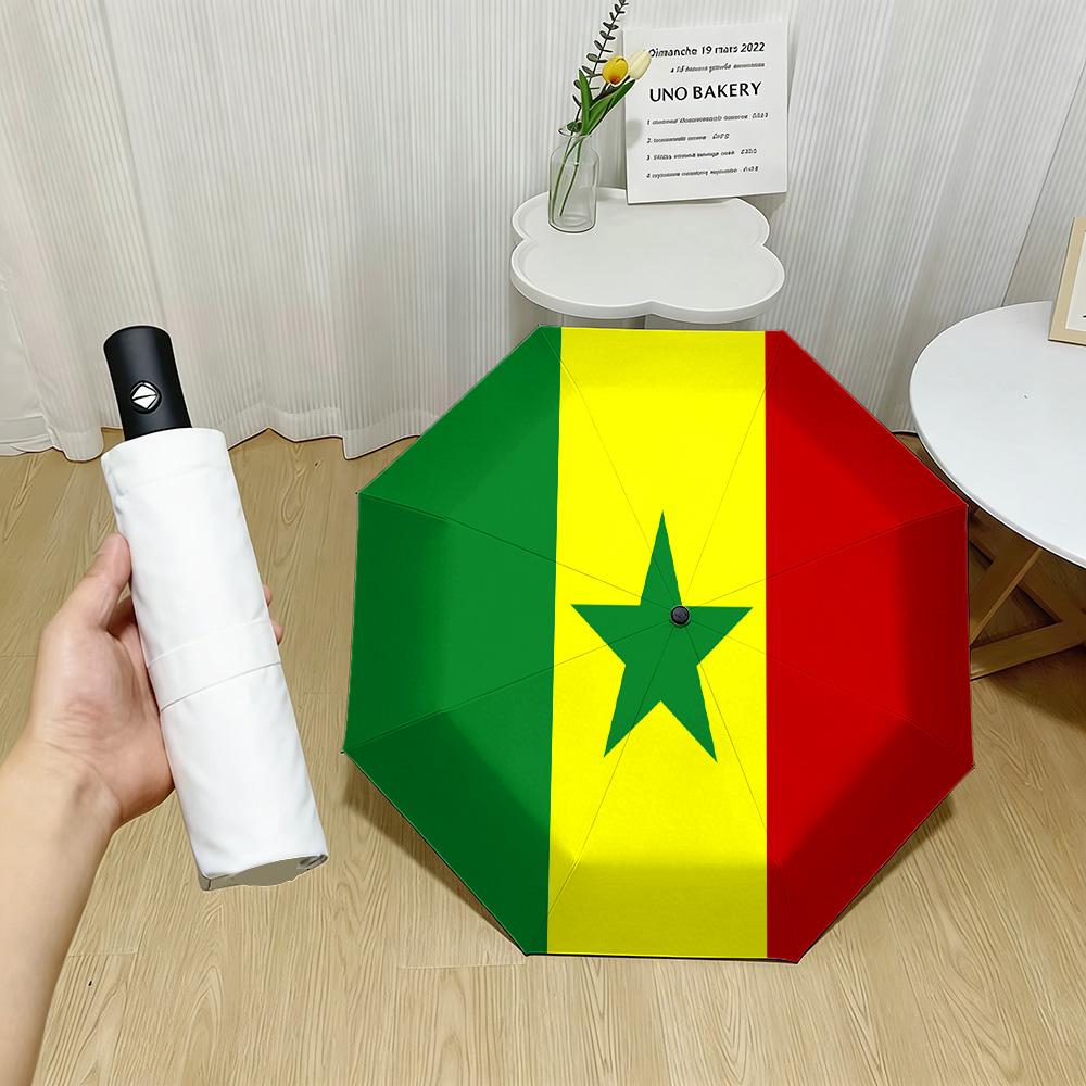 

Senegal National Flag Green Yellow Red Vertical Stripes with Green Star Print Auto Folding Umbrella Waterproof Windproof Compact Iron&8K