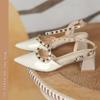 Fashion 2025 Summer New Kitten Heel French Niche Block Heel Pointed Toe Rivet Wrapped Head Back Empty Sandals for Women