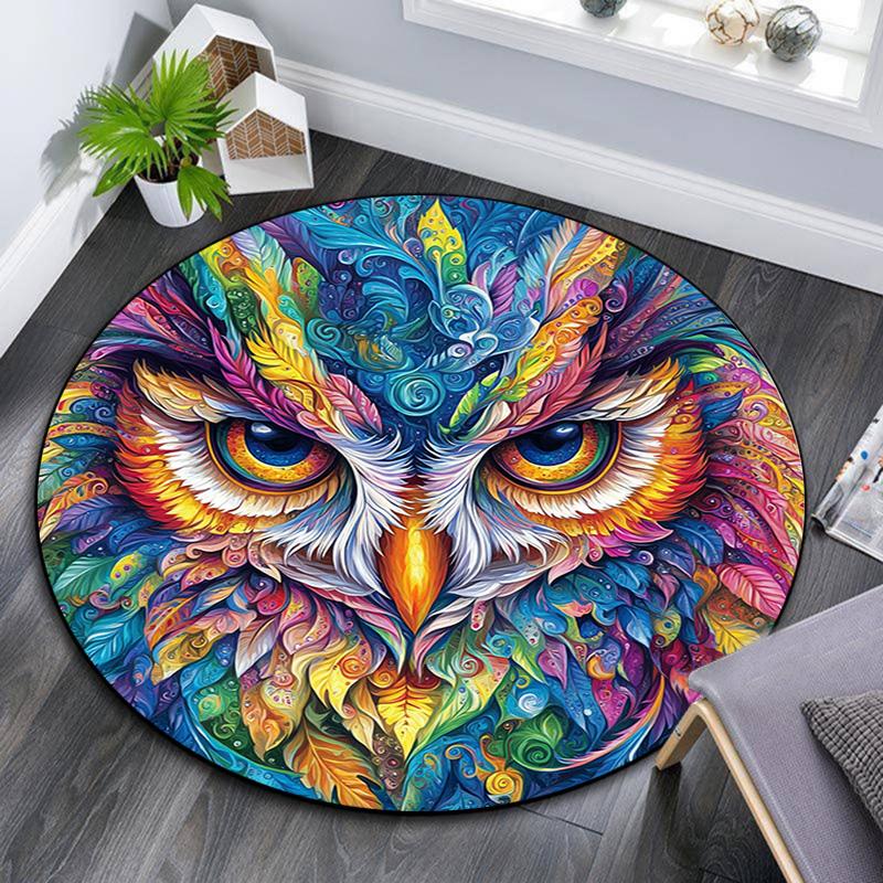 

Colorful Owl Round Area Rug,Carpet Rug for Living Room Bedroom Sofa Playroom Decor,Non-slip Floor Mat 80cmx80cm
