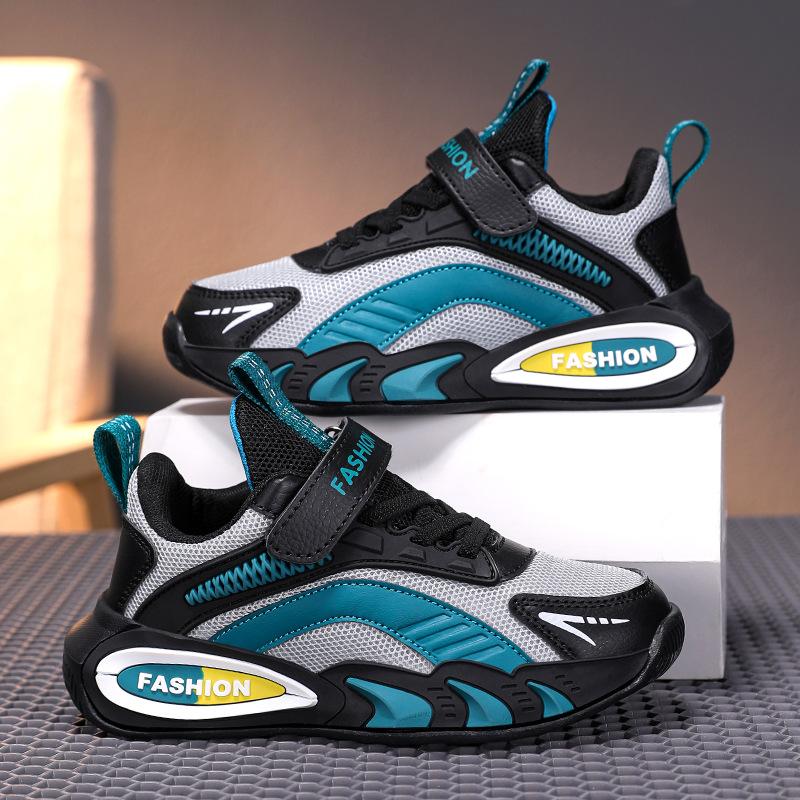 Boys Shoes Children's Sneakers Spring and Autumn Mesh Waterproof Soft Sole Boys Running Shoes Black Daddy Shoes