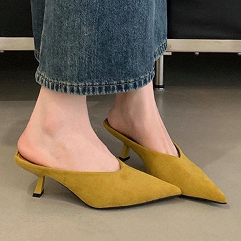 Pointed Toe Women Slippers High Heels Luxury Dress Mules Shoes Sexy Pumps 2025 Summer Elegant Designer Zapatos De Mujer