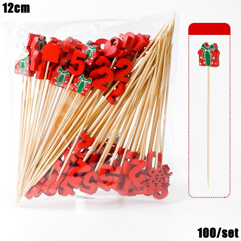 Christmas And New Year Disposable Fruit Sticks Fruit Forks Creative Art Toothpicks (100 Sticks Per Pack)