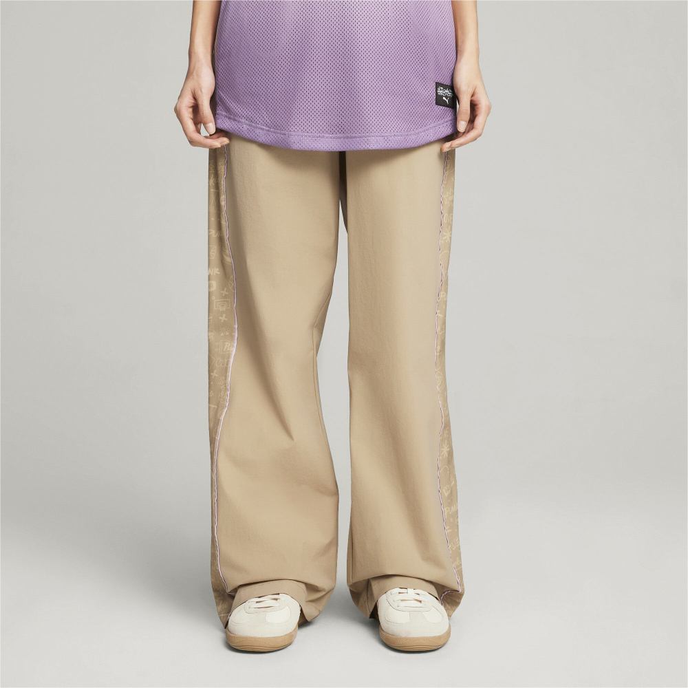 Puma X Sophia Chang Collaboration Aop Wide Leg Pants Retro Sports Color Block Design Mid Rise Casual Pants Women pants Light-Brown 624631-83