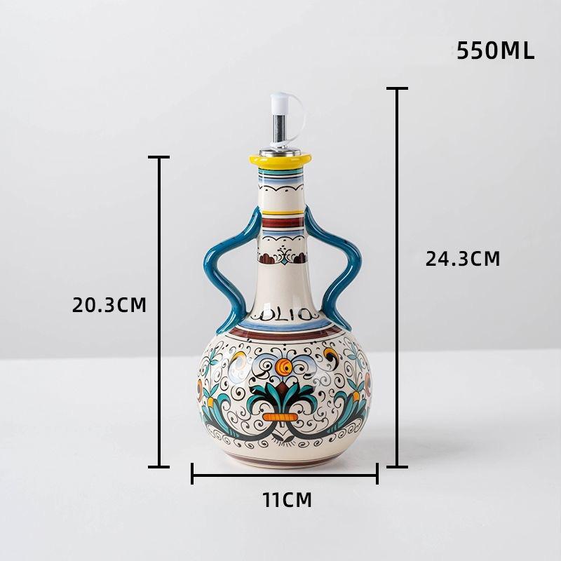 

Hand-Painted Ceramic Olive Oil Dispenser Bottle with Handle – 550ML Vintage Mediterranean Style