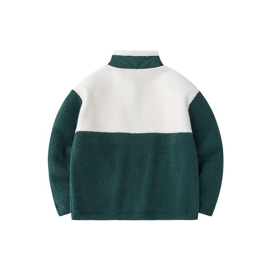 Anta Color Block Zipper Stand Collar Fleece Jacket Women jackets Stone-White Bay-Green 162348725-1