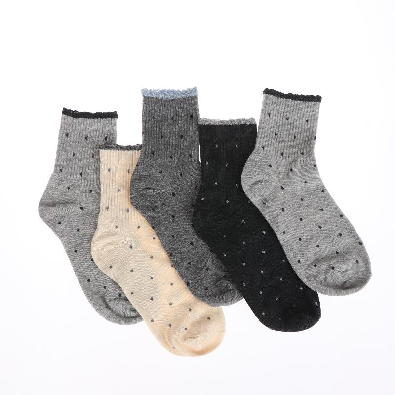 1 Pairs Autumn Edge Socks Women'S Spring Autumn Mid-Calf Cute Polka Dots Socks Student Socks Women'S Socks