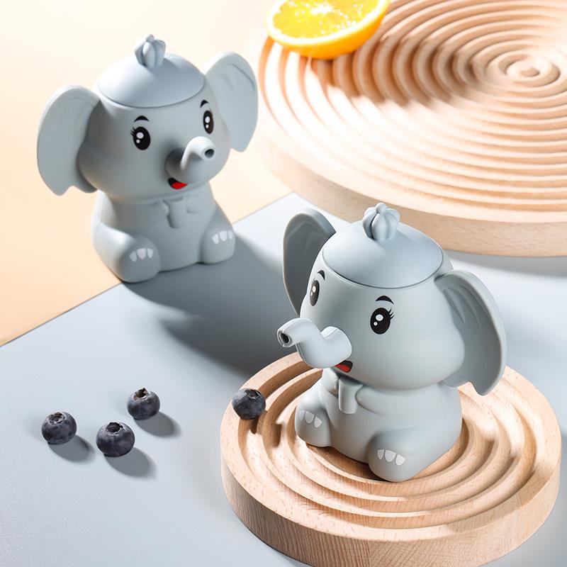 

Cartoon Cute Elephant Shaped Food Grade Silicone Baby Kids Drink Cup With Elephant Ears Handle And Nose Straw 160ML Anti Fall 101-200ml
