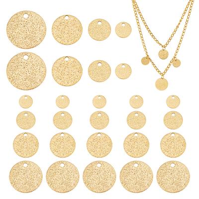 40Pcs 4 Style Ion Plating(IP) 304 Stainless Steel Charms Textured Flat Round with Bumpy Golden 8~15x0.8~1mm Hole: 1.2~1.5mm 10pcs/style