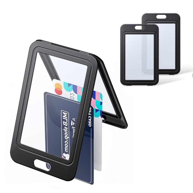 Cute Double Sided Transparent ID Card Holder Waterproof Name Badge Horizontal Id Badge Holder for Work School Clear Plastic