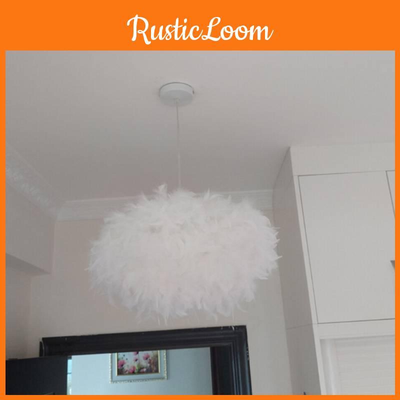 Pure Feather White Pendant Light Hanging Lamp Modern Chandelier Decor Bedroom