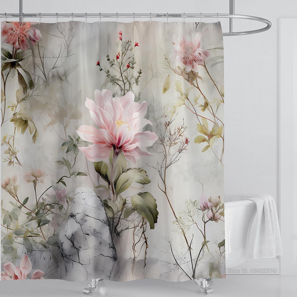 Chinese Style Flower and Birds Tree Shower Curtains Crane Pattern Bath Curtain Waterproof Bathroom Decor With Hooks 3d Printing