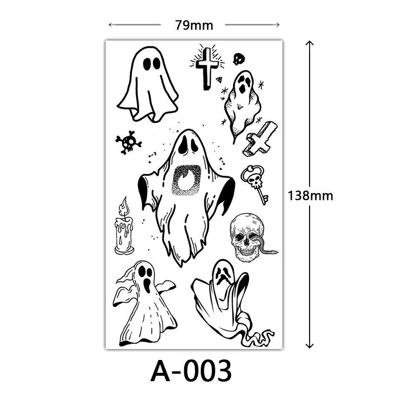 Halloween Tattoo Sticker, Skull Reaper Sickle, Black Bat Tombstone Pumpkin Tattoo