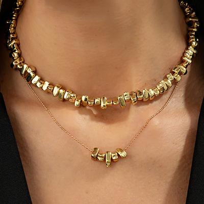 Geometrischer Anhänger Halskette Minimalistisch Goldfarben Unregelmäßige Textur Schlüsselbein Kette Mehrlagig Choker Einfacher Schmuck Damen Accessoire