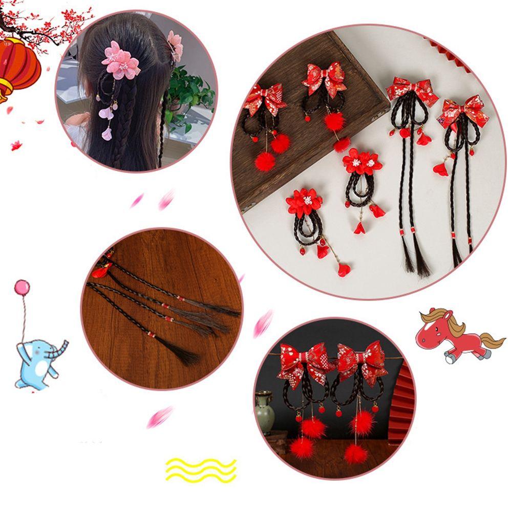 Hanfu Headdress Red Bow Hair Clip New Year Headdress Child Hair Accessories Baby Wig Hairpin