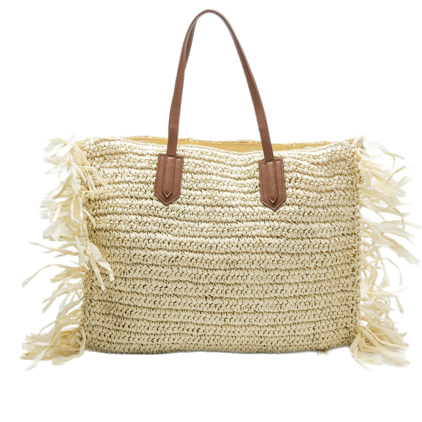 2026 new tassel straw woven bag women s versatile hand-woven bag large capacity shoulder tote bag vacation beach bag Waistband zipper