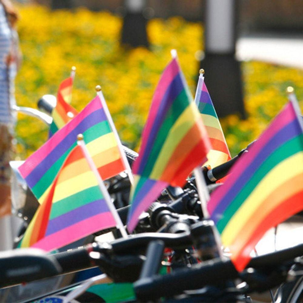 10Pcs LGBT Rainbow Flags Dacron HandHeld Flag Small Rainbow Hand Flag Party Decorations