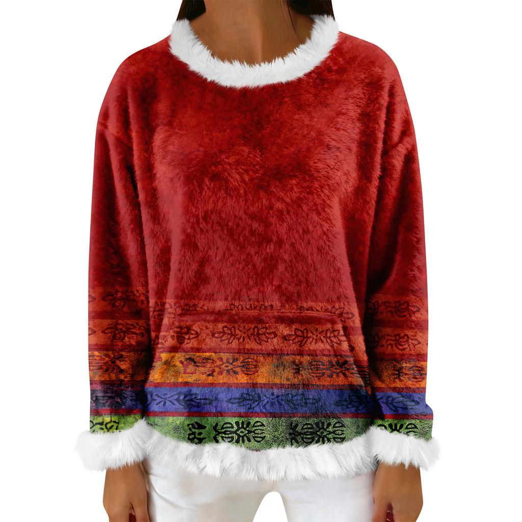 Women's Casual Fleece Sweatshirt  Long-Sleeve Round  Neck Casual Comfortable Loose-Fit Lightweight Women's Flannel Sweatshirt