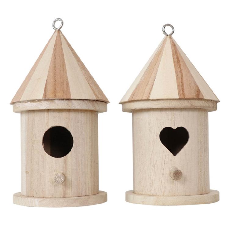 

2pcs Wooden Bird House with Perch for Outside Birdhouse to Paint for Small Birds 1