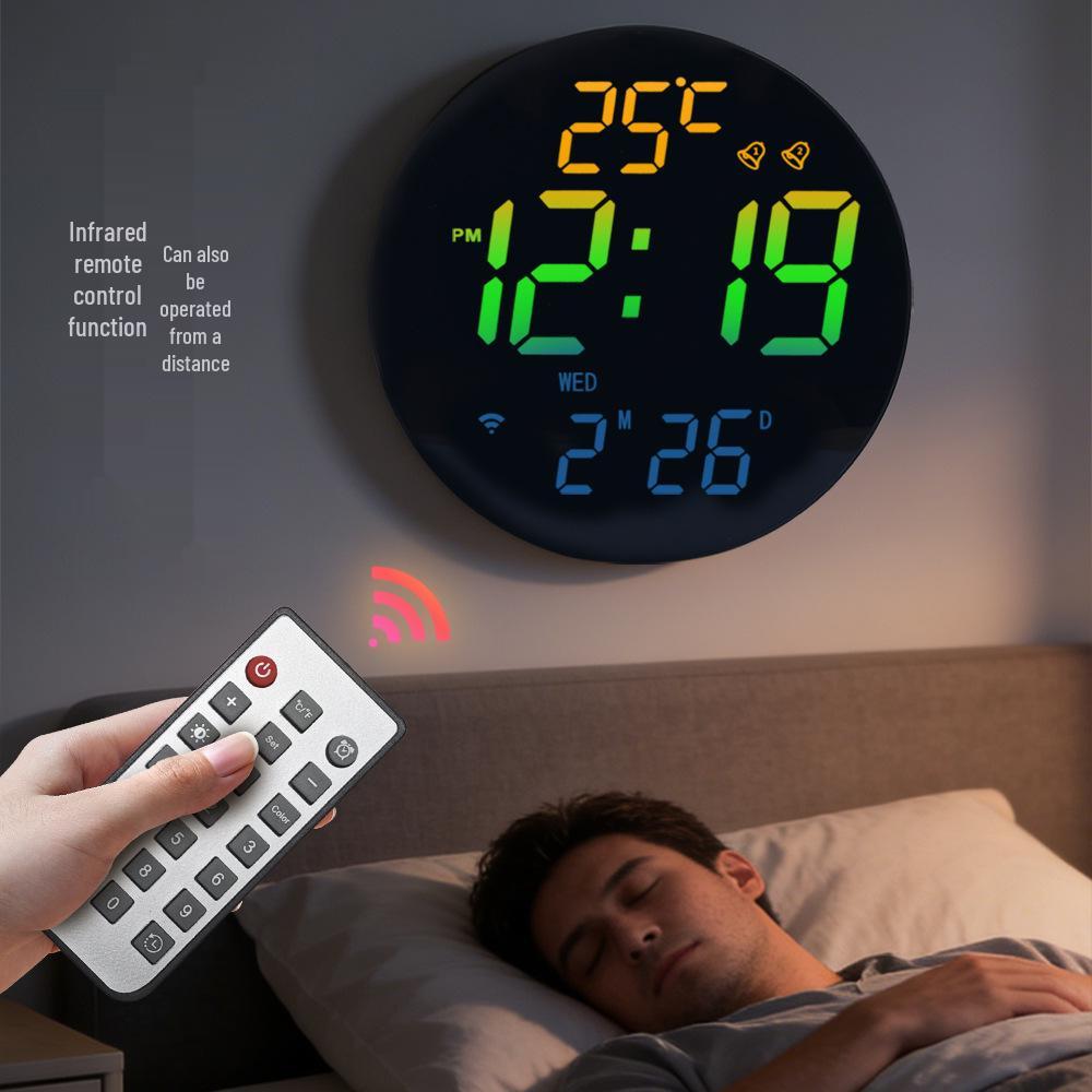 Bluetooth RGB Color-Changing Wall Clock: Auto Time Sync, Multifunctional Alarm, Perpetual Calendar, Daylight Saving Adjustments.